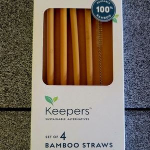 Keepers Sustainable Alternatives NIB Bamboo Straws Set of 4 & 1 Cleaning Brush